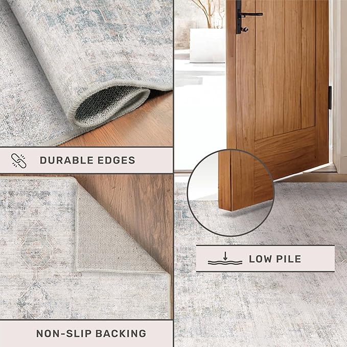 Washable Light Blue Rugs for Entryway Indoor - 3x4 Throw Rug for Large Kitchen, Bedroom Bedside, Bathroom, Mudroom, Mordern Abstract Medallion Décor, Non Slip Low Pile Fade Resistant