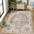 jinchan Kelda Area Rug 5x7 Washable Bedroom Rug Vintage Soft Indoor Floor Cover Retro Distressed Mat Accent Lightweight Non-Slip Thin Carpet for Kitchen Bathroom Living Room Brick Red