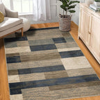 Superior Indoor Area Rug, Jute Backed, Modern Geometric Patchwork Floor Decor for Bedroom, Office, Living Room, Entryway, Hardwood Floors, Rockwood Collection, 4' x 6', Midnight Navy