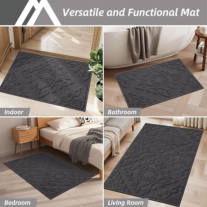 COSY HOMEER Door Mat 36”x60”,Absorbent Dirt Trapper Entryway Rugs,Non-Slip Welcome Mat,Washable Entry Rugs,Low Pile Doormat for Front Back Door,Wet Shoes & Paws,Dark Grey
