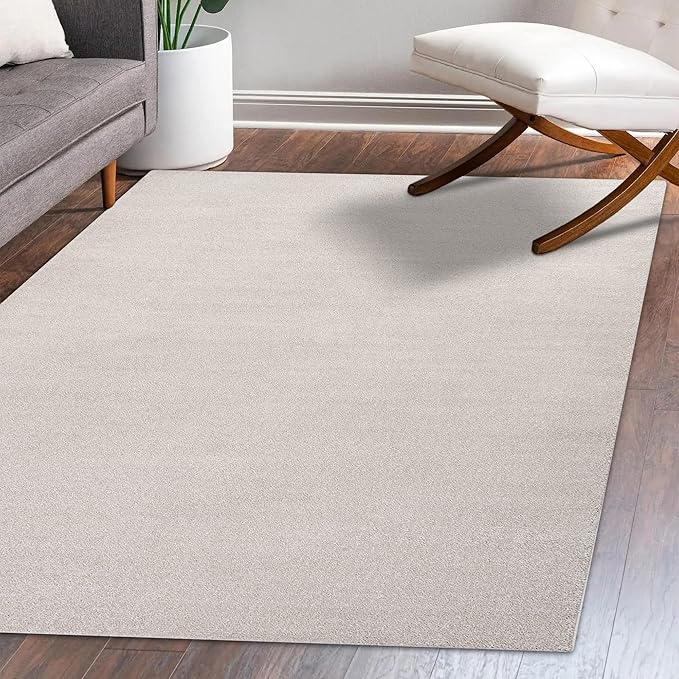 Eyely UES100D-4 Supersoft Haze Solid Low-Pile Indoor Area Rug Casual;Contemporary;Solid;Traditional, Bedroom, Kitchen, Living Room, Easy-Cleaning, Non-Shedding, 4 X 6, Ivory