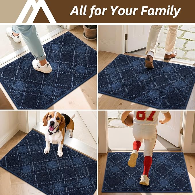 COSY HOMEER Plaid Door Mat 24" x 36",Dirt Trapper Entryway Rugs,Non-Slip Washable Farmhouse Doormat,Low Profile Welcome Mats for Paws Navy Blue