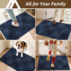 COSY HOMEER Plaid Door Mat 32" x 48",Dirt Trapper Entryway Rugs,Non-Slip Washable Farmhouse Doormat,Low Profile Welcome Mats for Paws Navy Blue
