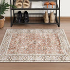 Deerly 2x3 Entry Rugs Small Area Rugs for Bedroom Living Room Bathroom Kitchen, Small Soft Rugs Low Pile Non-Slip Rubber Backing Oriental Door Mat, Brick Red