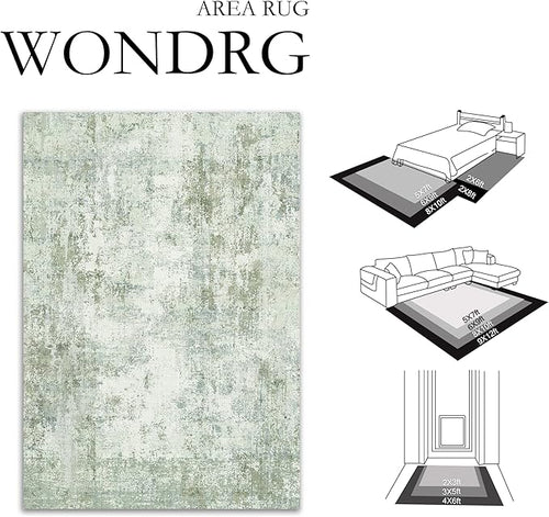 10x12 Washable Area Rug Sage Green Abstract Living Room Bedroom Carpet Neutral Modern Non-Slip Soft Low Pile Lightweight Vacuumable Large Throw Rug for Dining Room