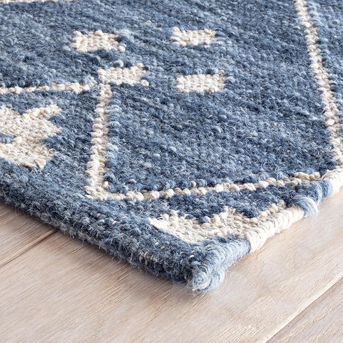 Dash & Albert Kota Indigo Handwoven Wool Rug, 2.5 X 8 Feet, Blue Geometric Pattern