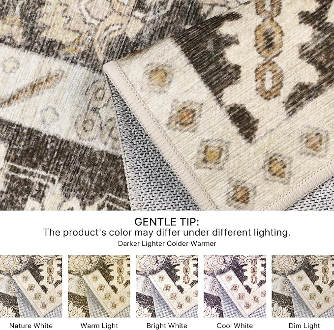 2x5 Runner Rug Machine Washable Boho Runners for Hallway,Ultra-Thin Low Pile Rug,Lightweight Indoor Carpet,Non Slip Floral Runners for Enrtyway, Corridor, Home Office, Kitchen,Brown