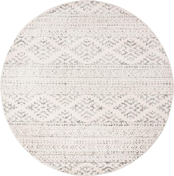 SAFAVIEH Tulum Collection Area Rug - 4' Round, Ivory & Grey, Moroccan Boho Tribal Design, Non-Shedding & Easy to Clean, Ideal for Living Room, Bedroom, Dining Space (TUL272A)