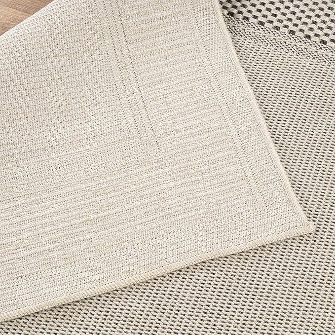 CAMILSON Easy Jute Rug 9x12, Indoor Outdoor Off-White Color Fiber Area Rugs for Living Room Patio and Dining Room Rug, Bordered Boho Woven Design, Easy-Cleaning, Washable Outside Carpet (9 x 12)