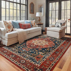 YJ.GWL Area Rugs for Living Room 10x14 Machine Washable Rugs, Non Slip Floral Vintage Rug Indoor Carpet, Stain Resistant Large Rug for Bedroom Dining Room, Orange-Red