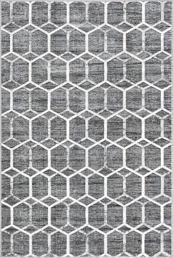 Rugs.com Lattice Trellis Collection Rug – 6' x 9' Gray Low-Pile Rug Perfect for Living Rooms, Large Dining Rooms, Open Floorplans