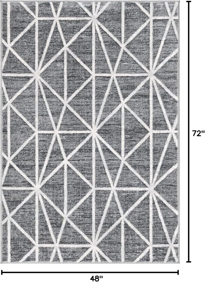 Rugs.com Lattice Trellis Collection Rug – 4' x 6' Gray Low-Pile Rug Perfect for Living Rooms, Large Dining Rooms, Open Floorplans
