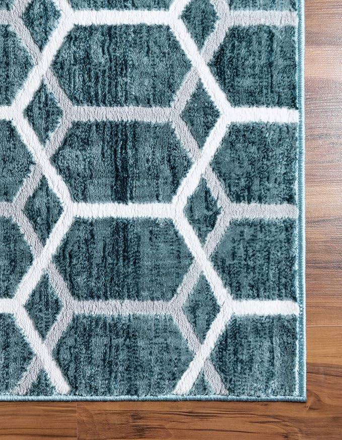 Rugs.com Lattice Trellis Collection Rug – 3' x 5' Blue Low-Pile Rug Perfect for Living Rooms, Large Dining Rooms, Open Floorplans