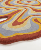 Irregular Shaped Handmade Wool Area Rug | Modern Colourful Stripe Premium Carpet | Perfect for Living Room, Bedroom, Dining Room & Home Decor (Desert, 6x6 ft)