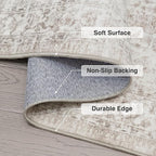 FMFUNCTEX 10x14 Washable Area Rug Beige Vintage Neutral Distressed Large Non Slip Carpet for Living Room Bedroom Soft Low Pile Indoor Mat Retro Floral Throw Rug for Dining Room Kitchen Office Nursery