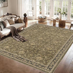 Washable Area Rug 9x12 Brown Rugs for Living Room, Vintage Boho Large Rug for Bedroom Dining Room Office, Distressed Floral Print Carpet for Under Table, Soft Non Slip Low Pile Throw Carpet Indoor Mat