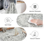 6x9 Abstract Area Rugs for Living Room 6 x 9 Washable Non Slip Low Pile Gray Rugs for Bedroom Dining Room Foldable Thin Gray White