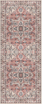 KOZYFLY Boho Runner Rug 3x8 Ft Washable Hallway Rug Faux Wool Printed Long Floor Carpet for Entryway Bedroom Kitchen Living Room Indoor Soft Durable Design, Terracotta/Beige