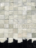 Round Geometric Patchwork Cowhide Leather Area Rug – Washable Non-Slip Modern Carpet for Living Room, Bedroom, Office & Home Décor, Faux Cowhide Accent Rug (Black & White, 5×5ft)