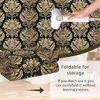 Black Damask Flower Golden Carpet for Living Room, 5x7 Non-Slip Washable Low Pile Abstract Design Rug, Space Saving Area Rug for Bedroom, Dining Room