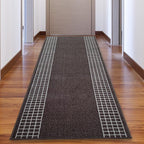 Custom Made Runner Rug for Kitchen Foyer Hallway Entry Choose Your Length 26 Inch Wide Geometric Checkered Design Brown Color (37 feet x 26 inch)