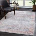 Bloom Rugs Caria Washable Non-Slip 8x10 Rug - Ocean Blue/Brick Traditional Area Rug for Living Room, Bedroom, Dining Room, and Kitchen - Exact Size: 7'8" x 10'
