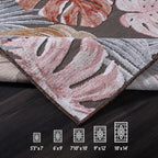 CAMILSON Indoor Outdoor Rug, Brown 5x7 Leaf Tropical Botanical Area Rugs for Indoor and Outdoor patios, Easy-Cleaning Non-Shedding Living Room, Garden and Kitchen Washable Outside Carpet (5 x 7)