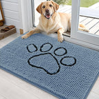 OLANLY Dog Door Mat for Muddy Paws 36x24, Paw Print Design, Absorbs Moisture and Dirt, Absorbent Non-Slip Washable Doormat, Quick Dry Chenille Mud Mat, Entry Indoor Entryway Carpet, Airy Blue