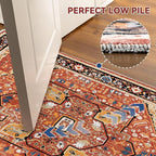 EnHomee 4x6 Washable Area Rugs for Bedroom, Boho Vintage Rugs, Foldable Area Rug for Dining Room, Non-Slip Soft Living Room Rug, Low Pile Large Carpet for Bathroom, Red