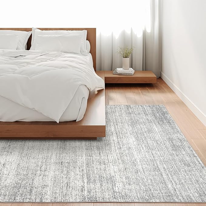Valenrug Washable Rug 6x9 - Stain Resistant 6x9 Area Rugs for Living Room, Non Slip Backing Printed Rugs for Bedroom, Folable Machine Washable Area Rug (6'x9', Grey)