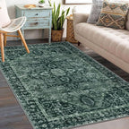 KOZYFLY Boho Area Rug 3x5 Ft Rugs for Entryway Washable Entry Rug Non Slip Door Mat Indoor Entrance Printed Faux Wool Throw Rugs for Entrance Kitchen Living Room, Dark Green