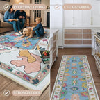 Fame Living Colorful Oushak Runner Rug, Modern Runners, Vintage, Turkish, Eclectic, Floral, Pastel, Washable, Runner for Hallway, Kitchen, Bedroom, Bathroom, 2'5"x9'8"