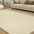 Solid Washable Area Rug - 3x5 Medium Pile Faux Cashmere Carpet for Living Room Bedroom, Light Yellow