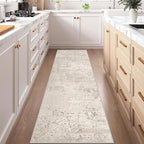 Art&Tuft 2x6 Runner Rug - Washable Runner Rugs, Non-Slip Runner Rug for Hallway, Low-Pile 2x6 Rug Runner Kitchen Laundry Room Rug Throw Carpet for Entrance Bedroom Living Room, Beige