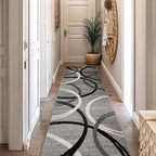 Rugshop Wavy Circles Design Runner Rug, Carpet with Jute Backing for Hallway, Kitchen, or Entryway, Gray, 2'7" x 10'