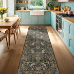 8ft Long Floral Kitchen Runners - 2x8 Runner Rug for Hallway Bathroom Laundry Room Bedroom Beside Bed Entryway, Boho Birds Leaves Patterned Non Slip Low Pile Washable Rugs