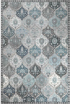 Lahome Moroccan Washable Area Rug 6x9, Ultra-Thin Large Living Room Rugs for Bedroom, Oriental Trellis Distressed Non Shedding Throw Carpet for Dining Room Office, Blue