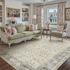 Beige Area Rug 8x10 Living Room Machine Washable Vintage Carpet Non Slip Indoor Retro Traditional Accent Throw Large Rug for Office Bedroom Dining Room Playroom