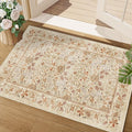 DUKINO 2x3 Entryway Rug, Floral Washable Area Rug with Non Slip Indoor Door Mat, Vintage Low Pile Small Front Door Throw Carpet for Kitchen, Entrance, Bathroom, Bedroom, Beige