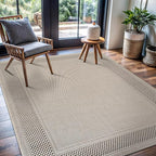 CAMILSON Easy Jute Rug 5x7, Indoor Outdoor Off-White Color Fiber Area Rugs for Living Room Patio and Kitchen Rug Bordered Boho Woven Design, Easy-Cleaning, Washable Outside Carpet (5 x 7)