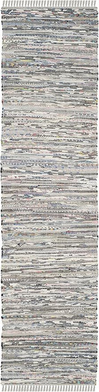 SAFAVIEH Rag Rug Collection Runner Rug - 2'3" x 11', Grey, Handmade Boho Stripe Cotton, Ideal for High Traffic Areas in Living Room, Bedroom (RAR121A)