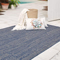 FH Home Flat Woven Outdoor Rug - Waterproof, Easy to Clean, Stain resistant - Premium Polypropylene Yarn - Modern Abstract - Patio, Deck, Porch, Balcony,Laundry Room - Suez - Blue - 3ft 11in x 5ft 6in