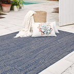 FH Home Flat Woven Outdoor Rug - Waterproof, Easy to Clean, Stain Resistant - Premium Polypropylene Yarn - Modern Abstract - Patio, Porch, Deck, Balcony - Suez - Blue - 5ft 2in x 7ft 6in