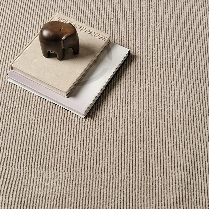 Revival Rugs Stripe 6'7"x9' Washable Area Rug for Living Room Bedroom - 100% Recycled Oeko-TEX Certified, Medium Pile, Taupe