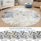 8ft Round Area Rug Living Room Rugs - 8x8 Washable Large Soft Indoor Neutral Modern Abstract Low Pile Rug Carpet for Bedroom Dining Room Farmhouse Home Office - Beige Blue