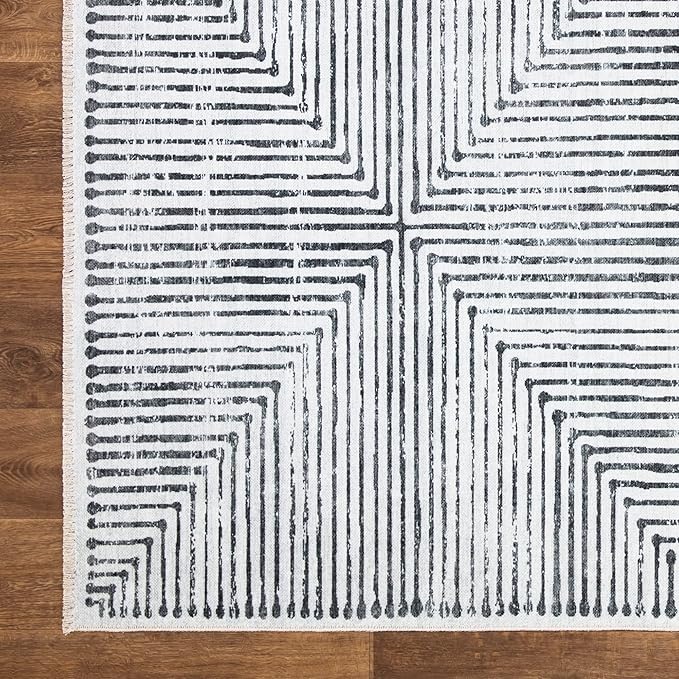 Bloom Rugs Caria Washable Non-Slip 8x10 Rug - Ivory/Black Striped Area Rug for Living Room, Bedroom, Dining Room, and Kitchen - Exact Size: 7'8" x 10'