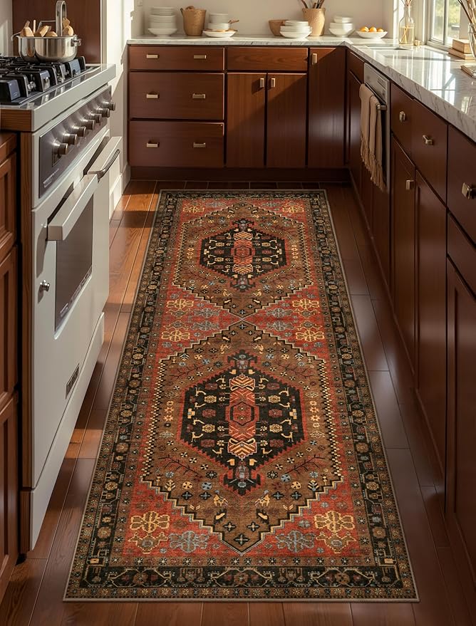 Ciicool 2x5ft Runner Rug, Hallway Wahshable Rug Vintage Kitchen Carpet for Entrance Bedroom Bedside Living Room Kitchen Laundry Bathroom Decor