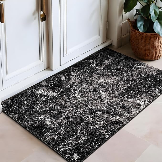 Rugshop Abstract Marble Shag Area Rug Anthracite Dark Gray 2' x 3' Ideal for Entryways, Kitchens, or Small Spaces