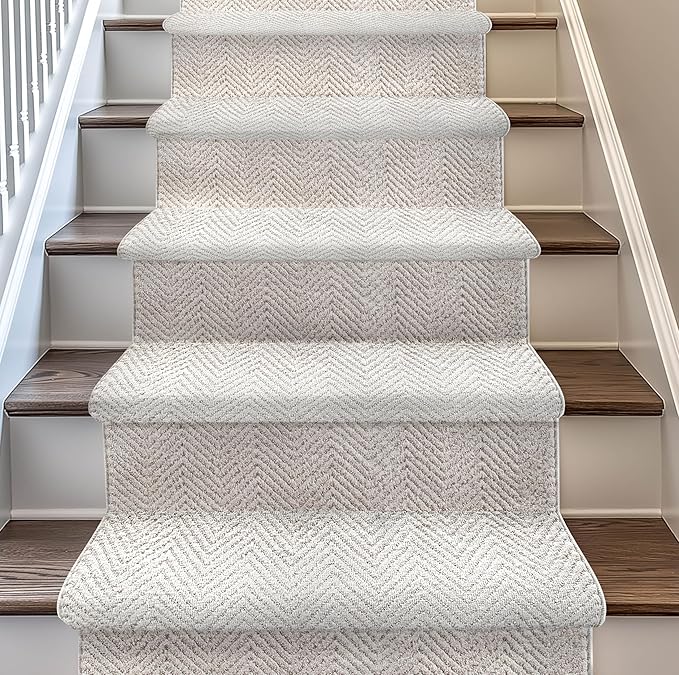 Well Woven Custom Size Hallway & Stair Runner- Harlow Pompeii Ivory 31 Inches Wide x 95 Feet Long Runner (31" x 95') Runner Rug - Modern Chevron Pattern, Ultra-Soft, Easy-Clean