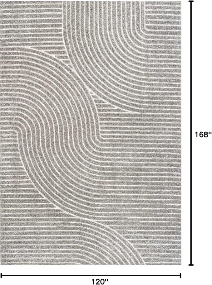 JONATHAN Y Hallie High-Low Curve Gray/Ivory Indoor/Outdoor Area Rug, 10x14, Minimalist, Pet Friendly, Non-Shedding, Stain Resistant, Hose-Washable for Backyard, Patio, Porch (SCN100A-14)